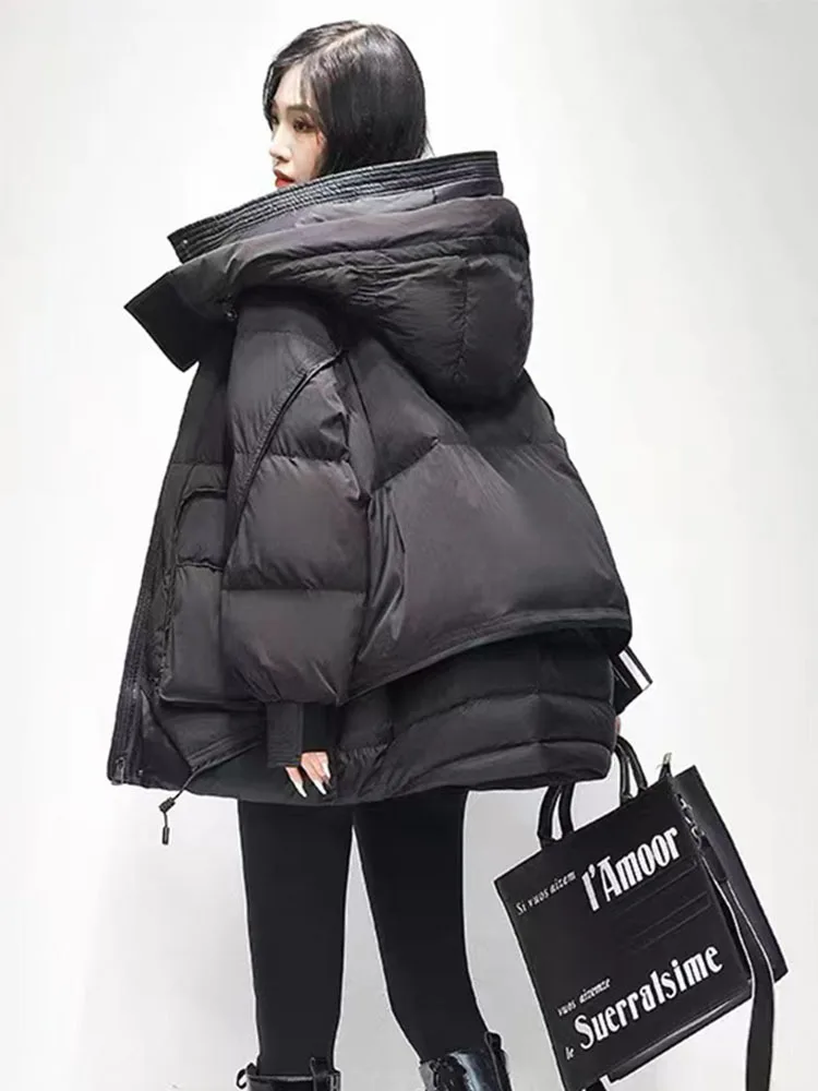 Korean Fashion Green Warm Puffer Parkas Coat Thicken Oversized Jackets Casual Parkas Women Winter Down Coat 2024