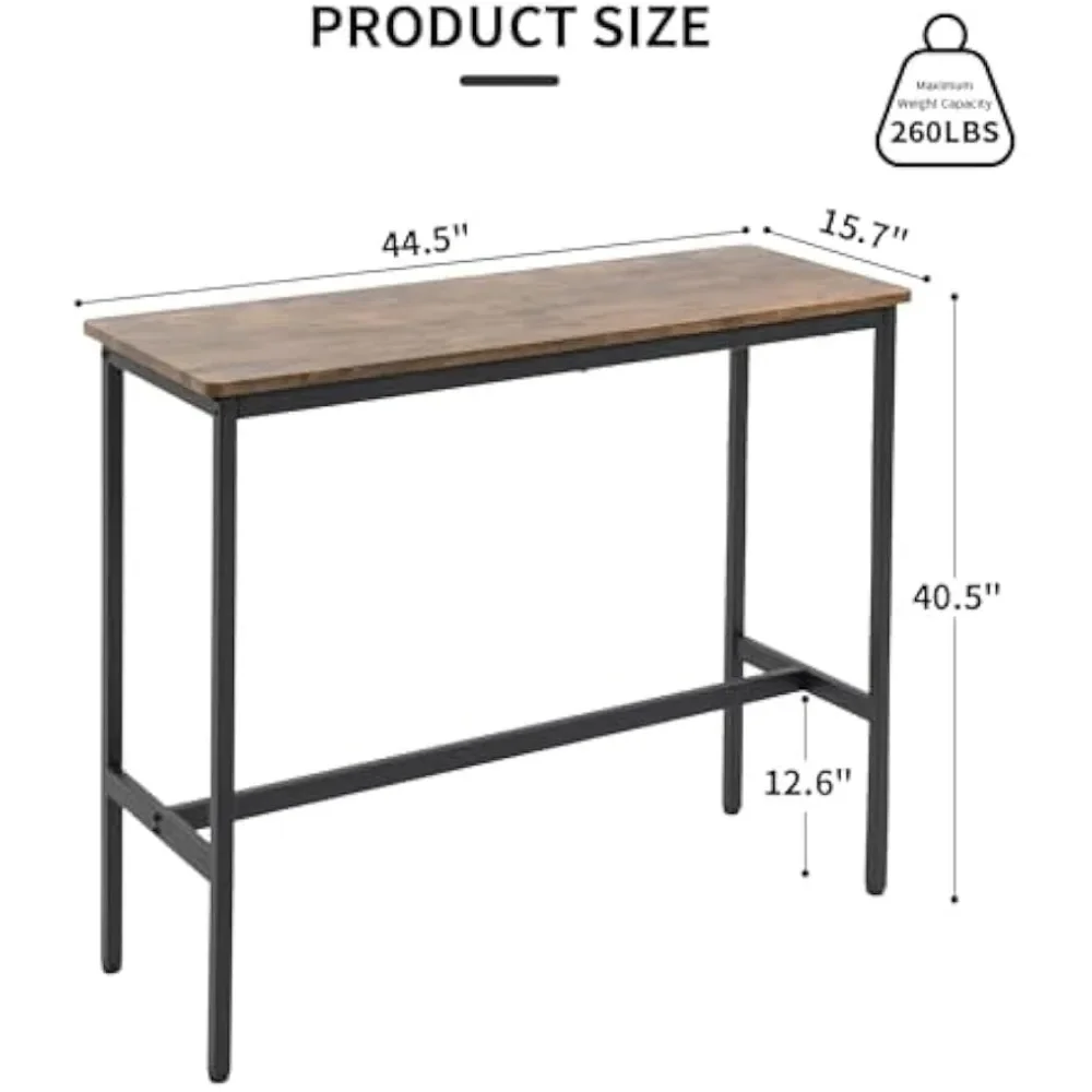 Барный стол 44,5 дюйма, высокий стол для паба, высокий стол для стойки, узкий прямоугольный стол с МДФ и черными металлическими ножками