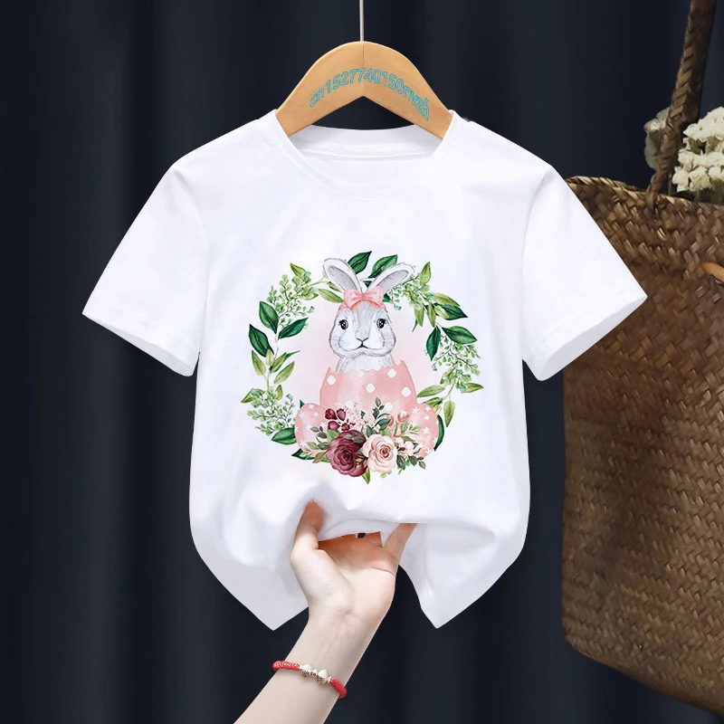 

Easter Bunny Print Kids T-Shirts Children's Clothing Boys Girls Cartoon Flower Tops Vintage Animal Casual Fashion Kids T-Shirts