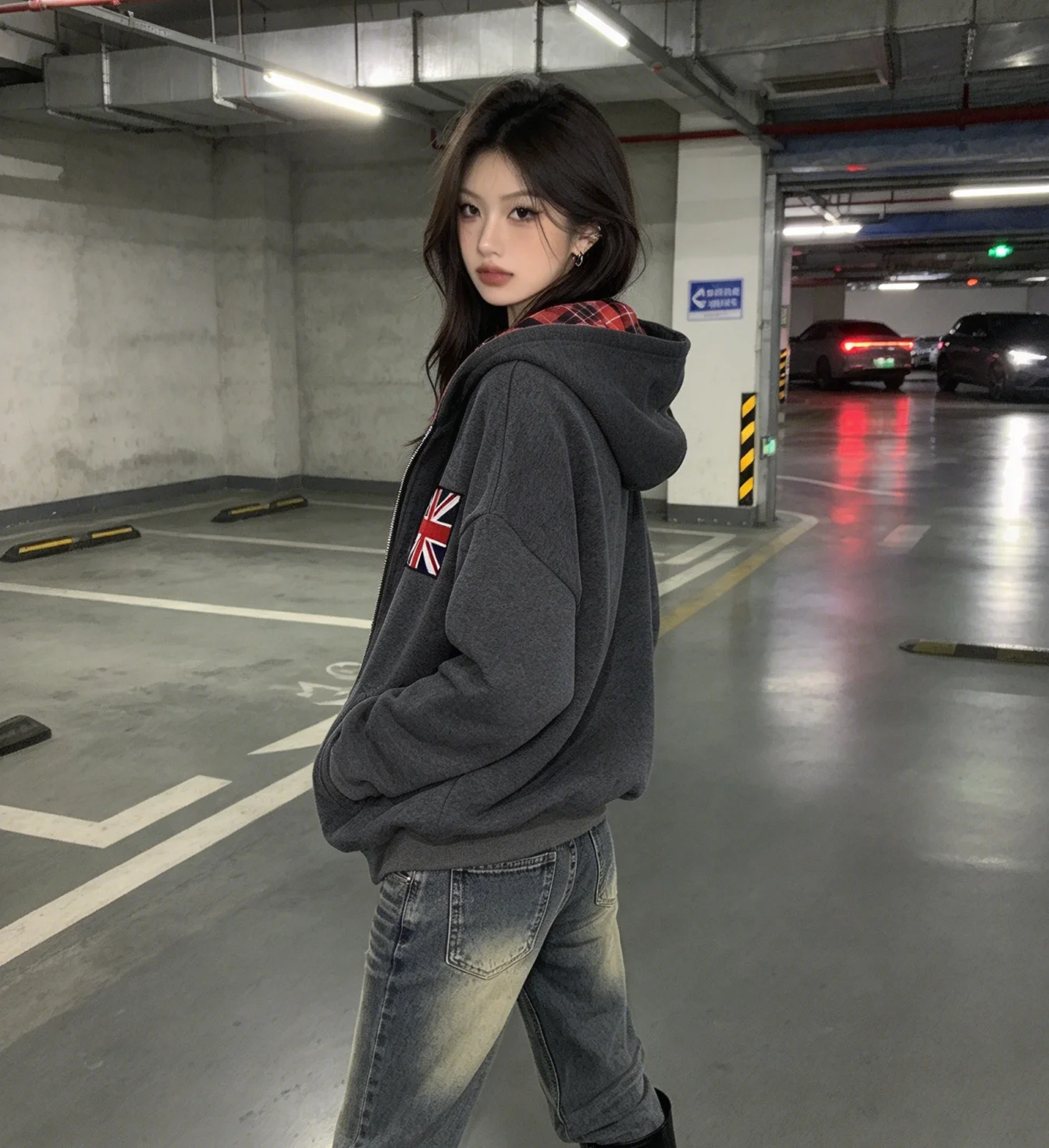 American Punk Style Pattern Stitching Design Trendy Cool Street Atmosphere Cardigan Sweater