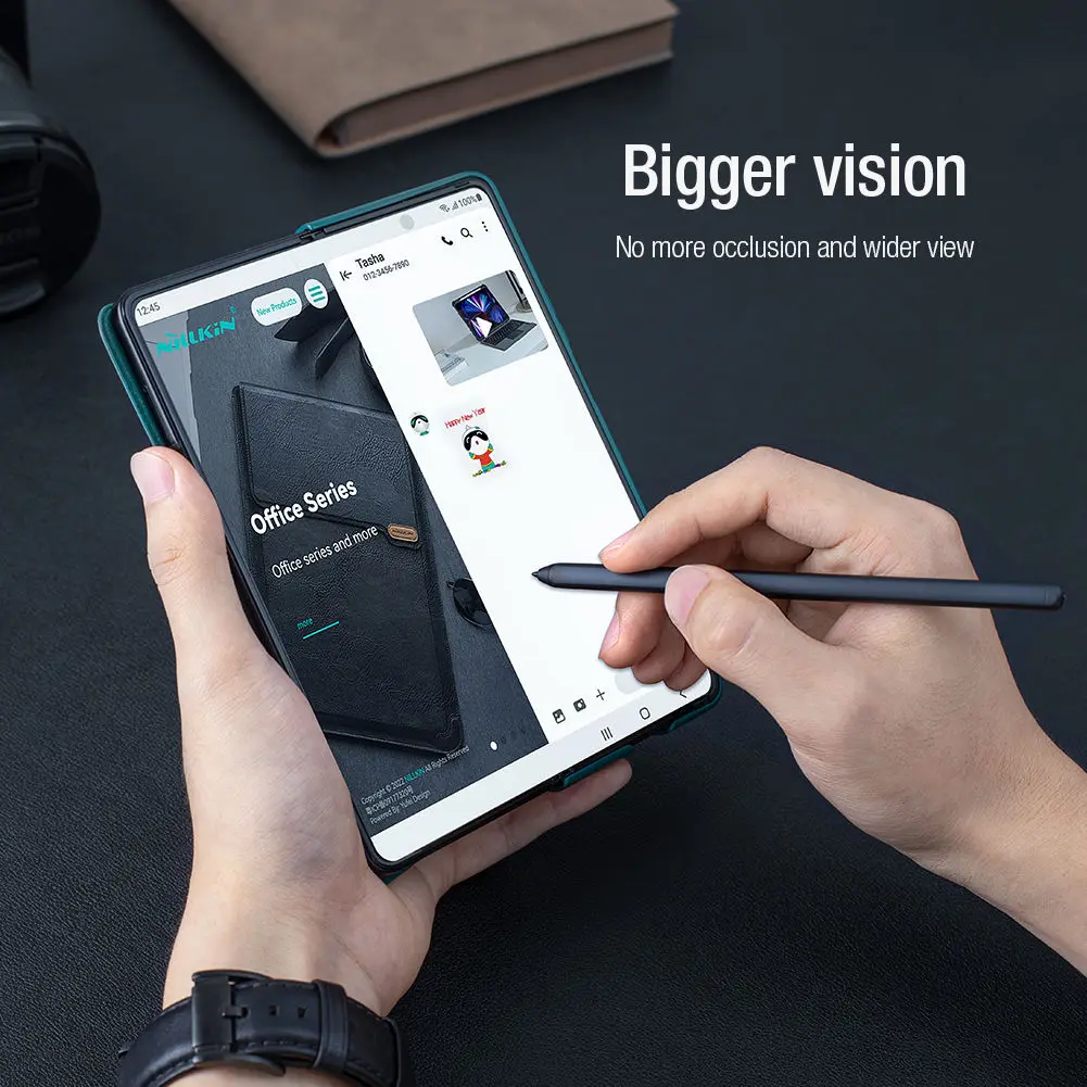 NILLKIN Qin Flip Leather Case for Samsung Galaxy Z Fold 5 with S-Pen Pocket Slide Camera Lens Cover Full Protection Phone Case