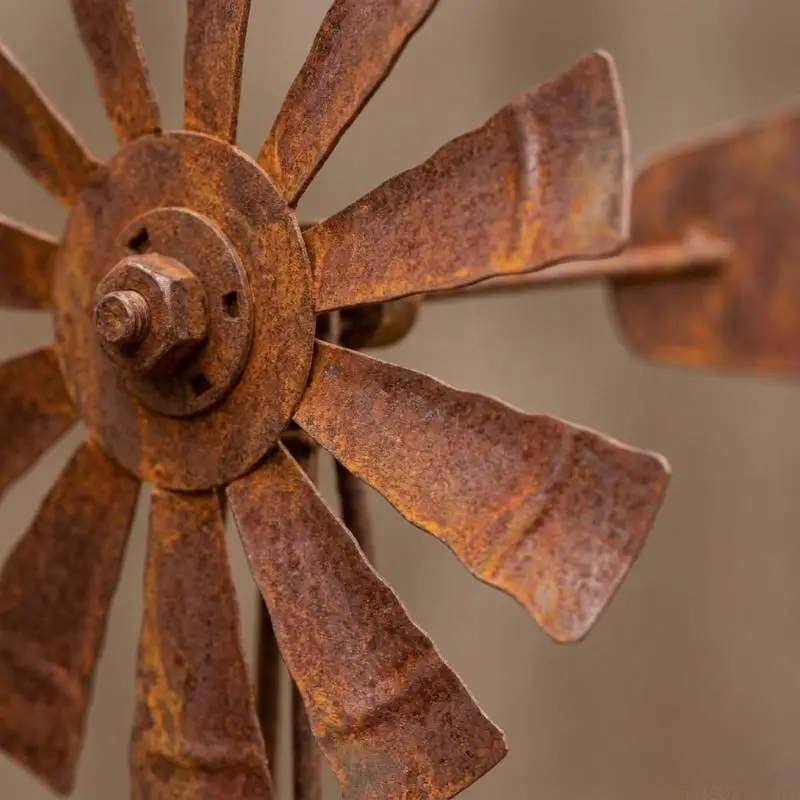 QX2E Handcrafted Metal Windmill Statue Weather Resistant Garden Art For Yard Landscape Backyards And Flower Bed Outdoor Use