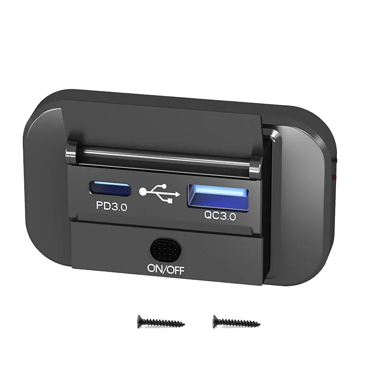 المزدوج USB ميناء 12 فولت سطح لوحة فلوش جبل شاحن سيارة فان المدرب المزدوج المقبس نوع C PD 30 واط QC 3.0 ON/OFF التبديل حافلة شاحن يو اس بي #2