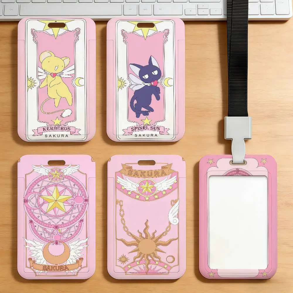 

Розовый чехол для карт с изображением аниме-девочек из Cardcaptor Sakura, для транспортных и рабочих пропусков, удостоверений личности, студенческих карт и карт питания