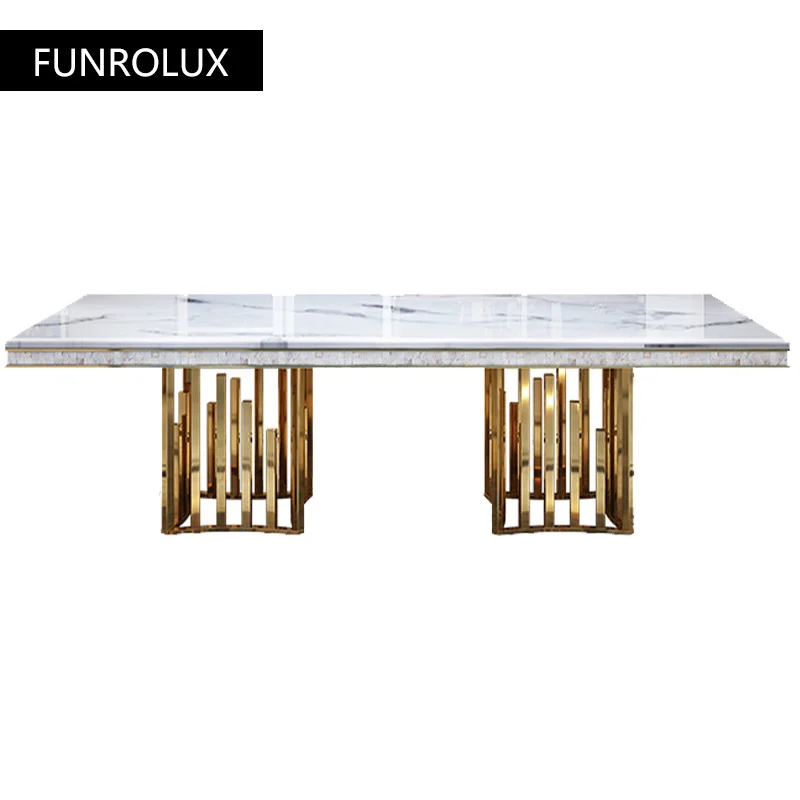 Modern Marble Dining Tables Modern Rectangular Gold Stainless Steel Large Apartment Dining Table