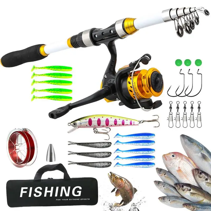 

Telescopic Fishing Rod And Reel Combo Collapsible Fishing Rod With Spinning Reels Baits Carrier Bag Lightweight Portable Fishing