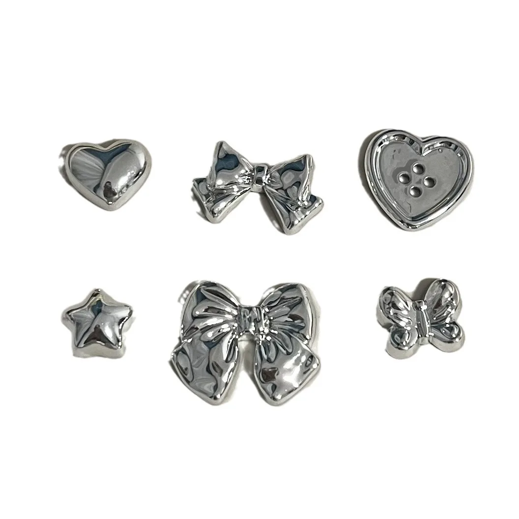 Mininstants Silver Love Bow Star Cartoon Series Cabochons, résine de dessin animé, bricolage, matériaux d'artisanat, fabrication de bijoux, breloques, 5 pièces