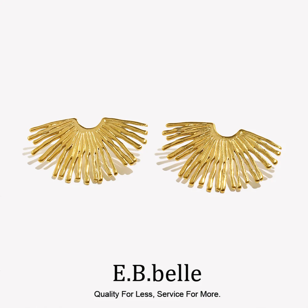 Street Exaggerated Ray Fan-shaped Earrings Unique 316L Stainless Steel Jewelry 18K Gold Plated Women's Earrings Gift