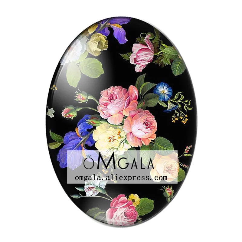 Beauty Vintage Flowers Rose Daisy 10pcs 13x18mm/18x25mm/30x40mm Oval photo glass cabochon demo flat back Making findings