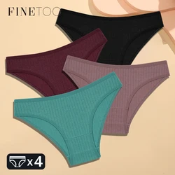 FINETOO 4Pcs Cotton Striped Underwear Women's Panties Sexy Breathable Solid Briefs Female Low Waist Comfortable Stretch Lingerie