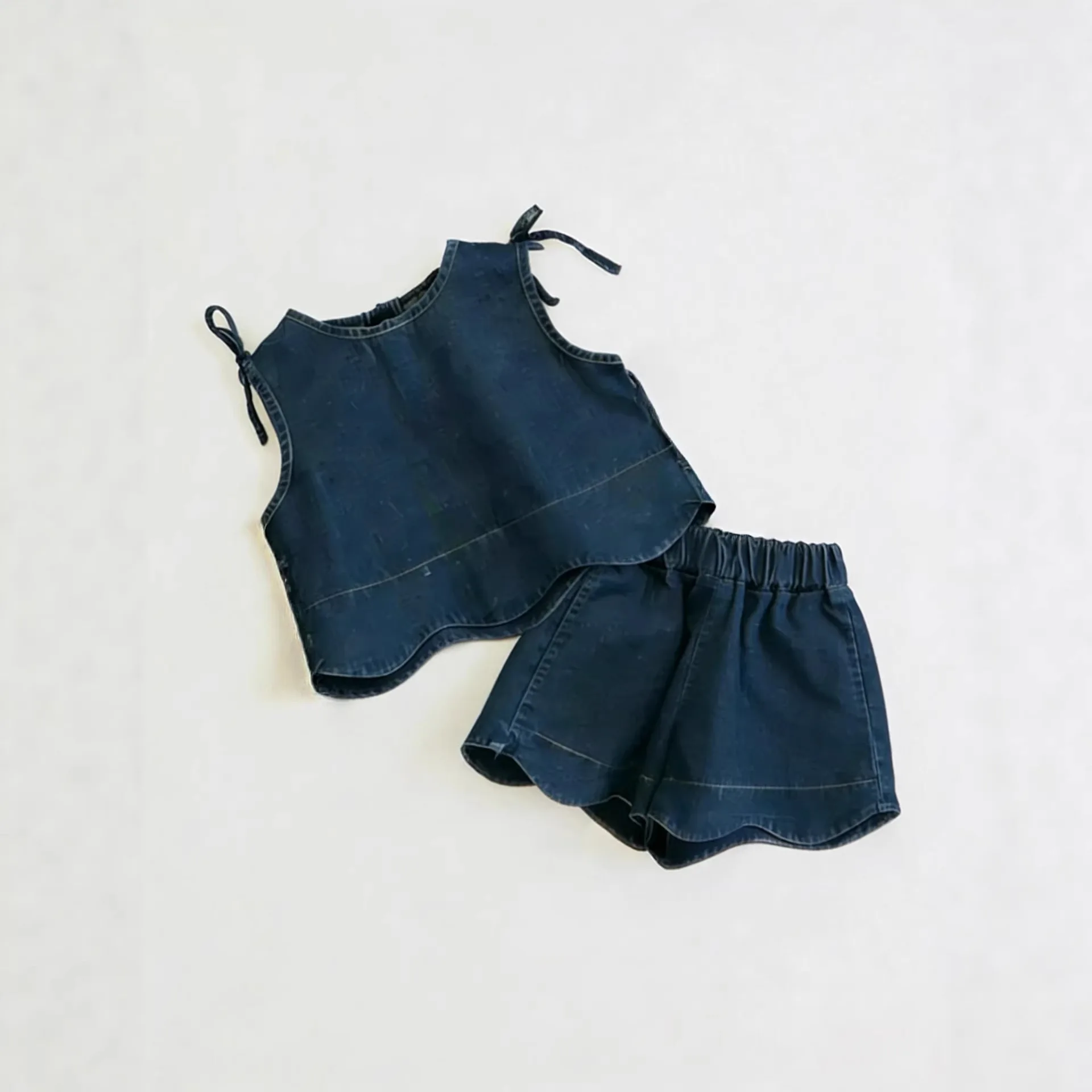 2026 Summer New Children Sleeveless Denim Clothes Set Girls Solid Vest Tops + Shorts 2pcs Suit Fashion Casual Toddler Outfits