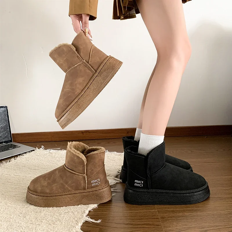 Winter New Elegant Black/brown Suede Round-toe Cold-proof and Warm Snow Boots Comfortable Stitched Mid-calf  Women's Boots