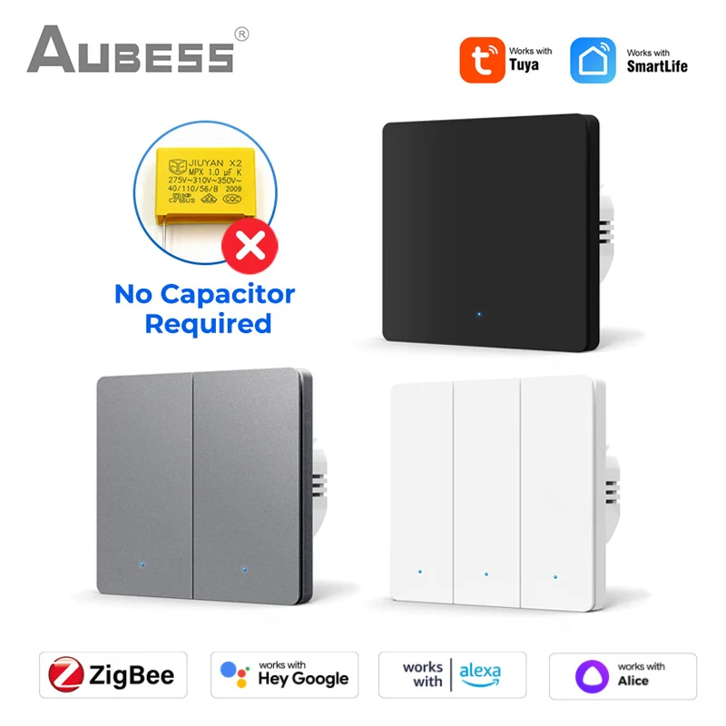 

Tuya ZigBee Smart Switch EU No Need Neutral 1/2/3 Gang Smart Home Remote Control Works With ZigBee Gateway Via Alexa Google Home