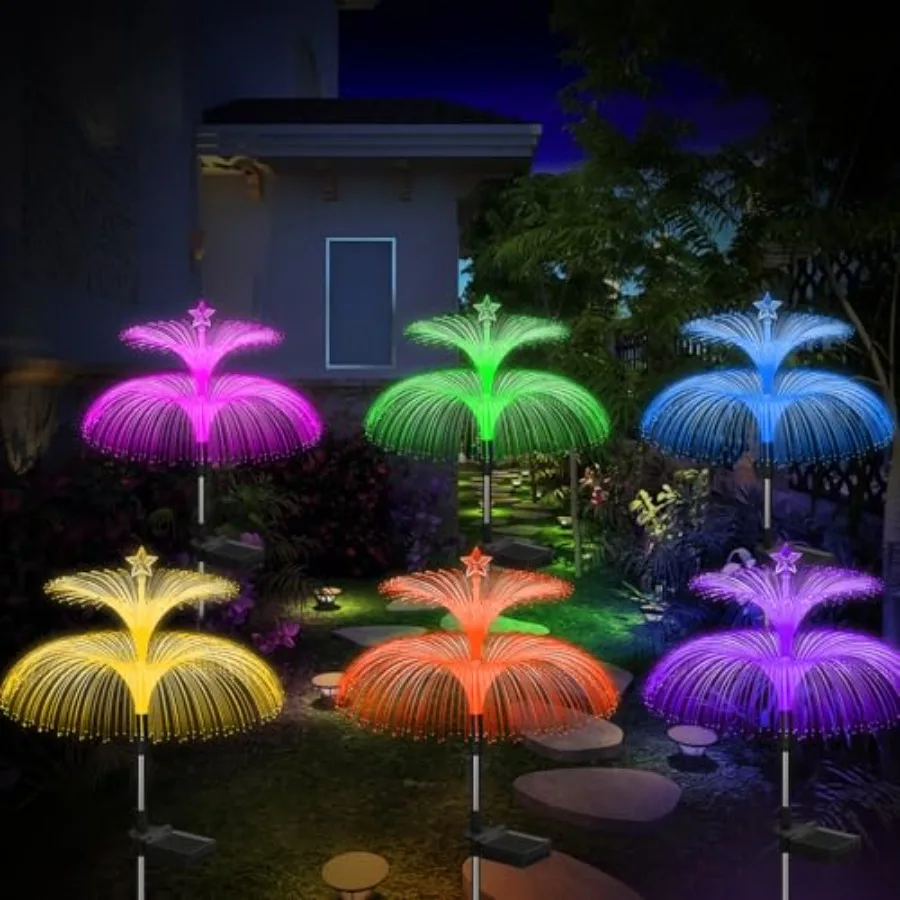 

Набор солнечных садовых светильников: новые улучшенные уличные водонепроницаемые светильники с изменением 7 цветов, в виде двойных медуз и цветов-звезд.