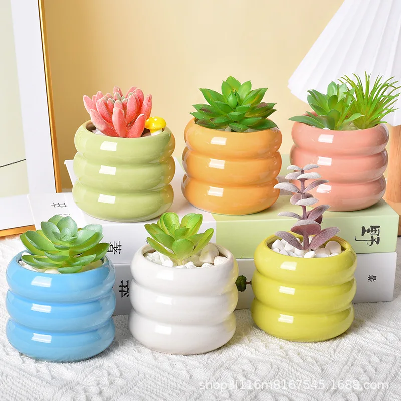 CX 6PCS ceramic succulent circle flower pot simple meat pot desktop ornament
