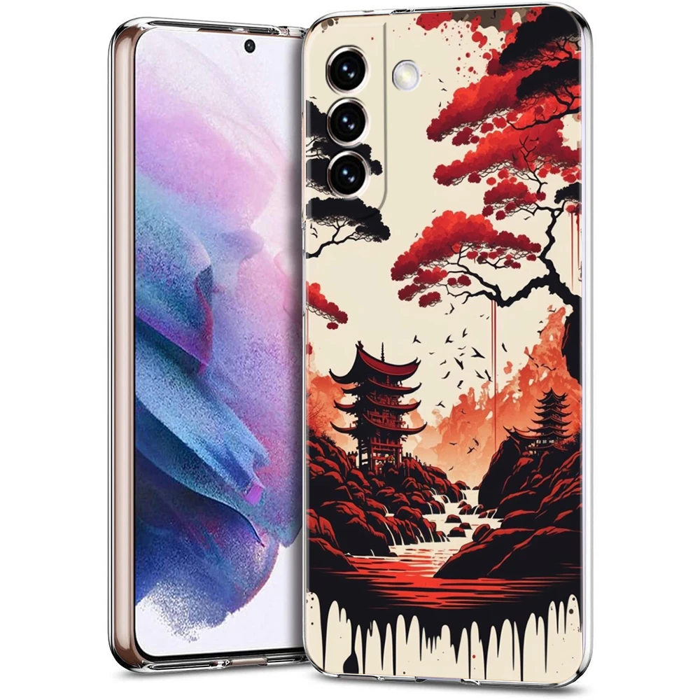 Ink Wash Painting Phone Case for Samsung Galaxy S23 S20 FE S22 S21 Ultra M21 M22 M32 S10 S10E S9 S8 Plus 5G Transparent Shell