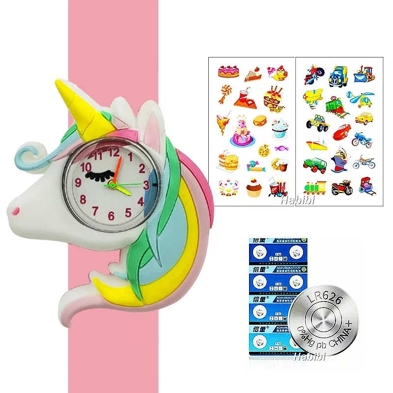 Baby Watch 3D Cartoon Unicorn Kids Birthday Gift Girl Boy Children Watches Study Time Toy Clock Free Spare Battery