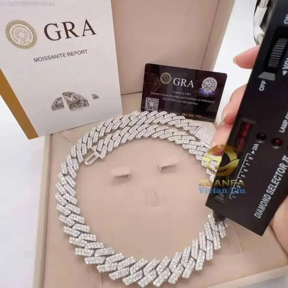 

Fine Jewelry 18mm Two Row Diamond Cuban Link Chain Silver 925 Vvs Moissanite Hip Hop Jewelry Men Necklace
