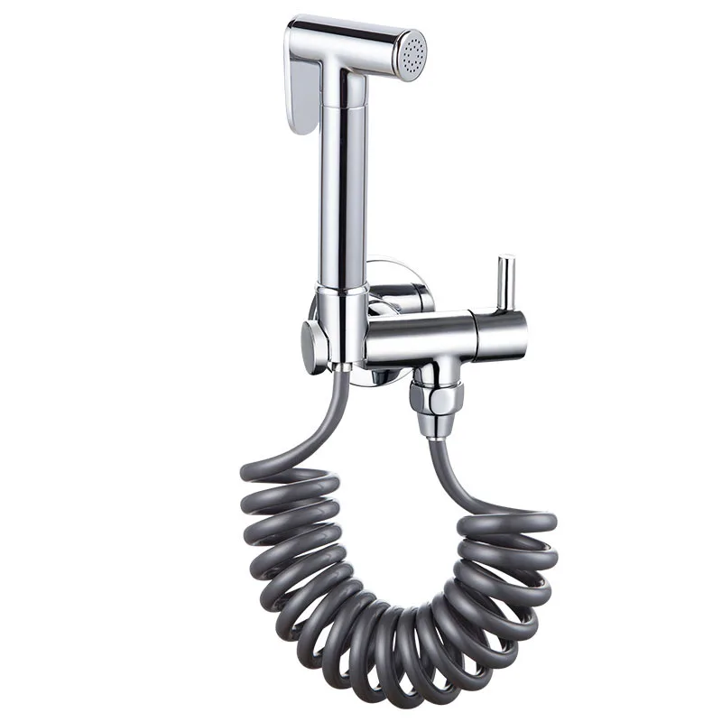 

Brass Chrome Plated Eco-Friendly Easy Women's Shower Nozzle Bathroom Set Comes Built-in Socket Angle Valve TPU Spring Hose