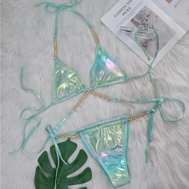 Zomer Sexy Bikini Badpak Met Strass Vrouwen Badmode Vrouwelijke Push Up Bikini Strand Zwemkleding Badpak Zwembad Bader 2025