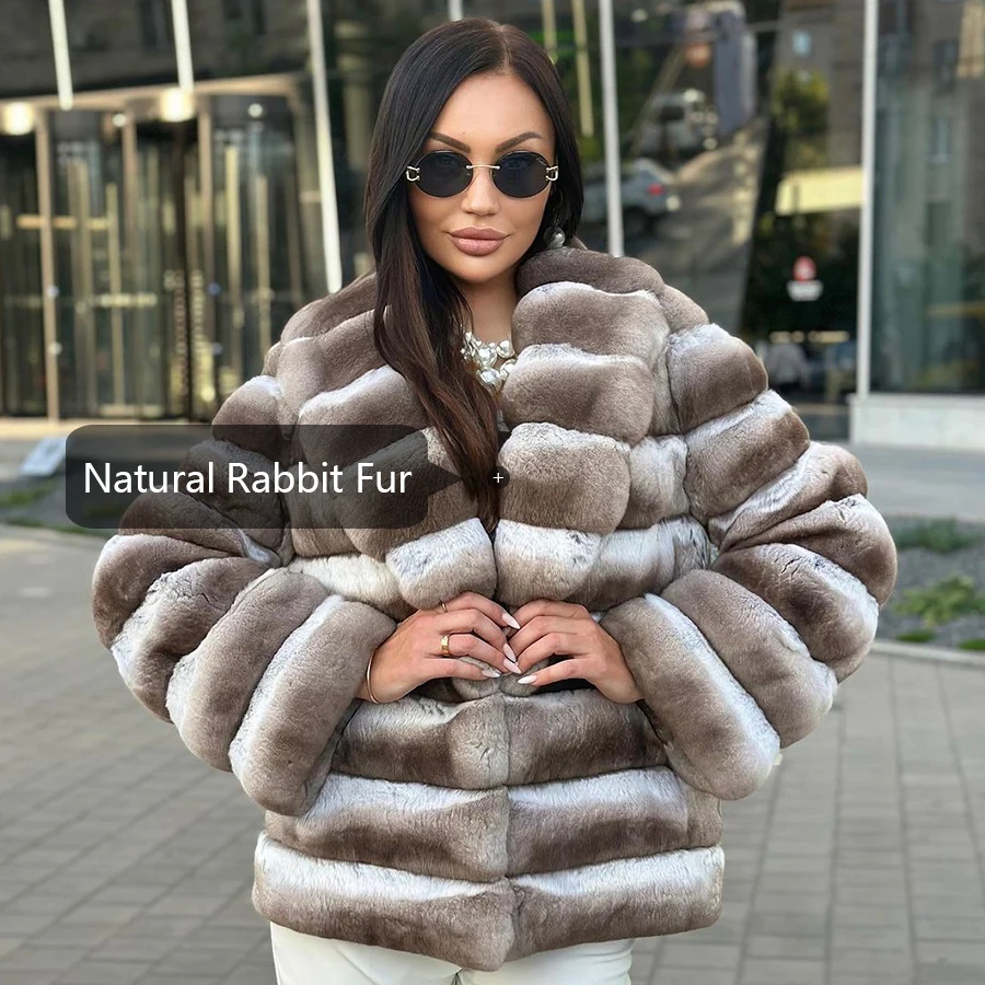 Winter New Real Rex Rabbit Fur Coat Short Natural Rabbit Fur Coats For women 2024 Luxury Fur Coat Jacket