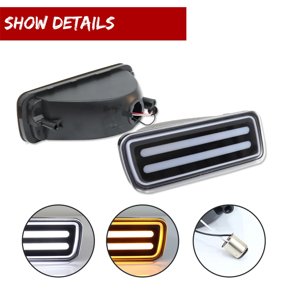 Switchback LED Car Dynamic Blink Amber Front Turn Signal Lights W/ White DRL Driving Lights For Chevrolet Chevy Camaro 1985-1992