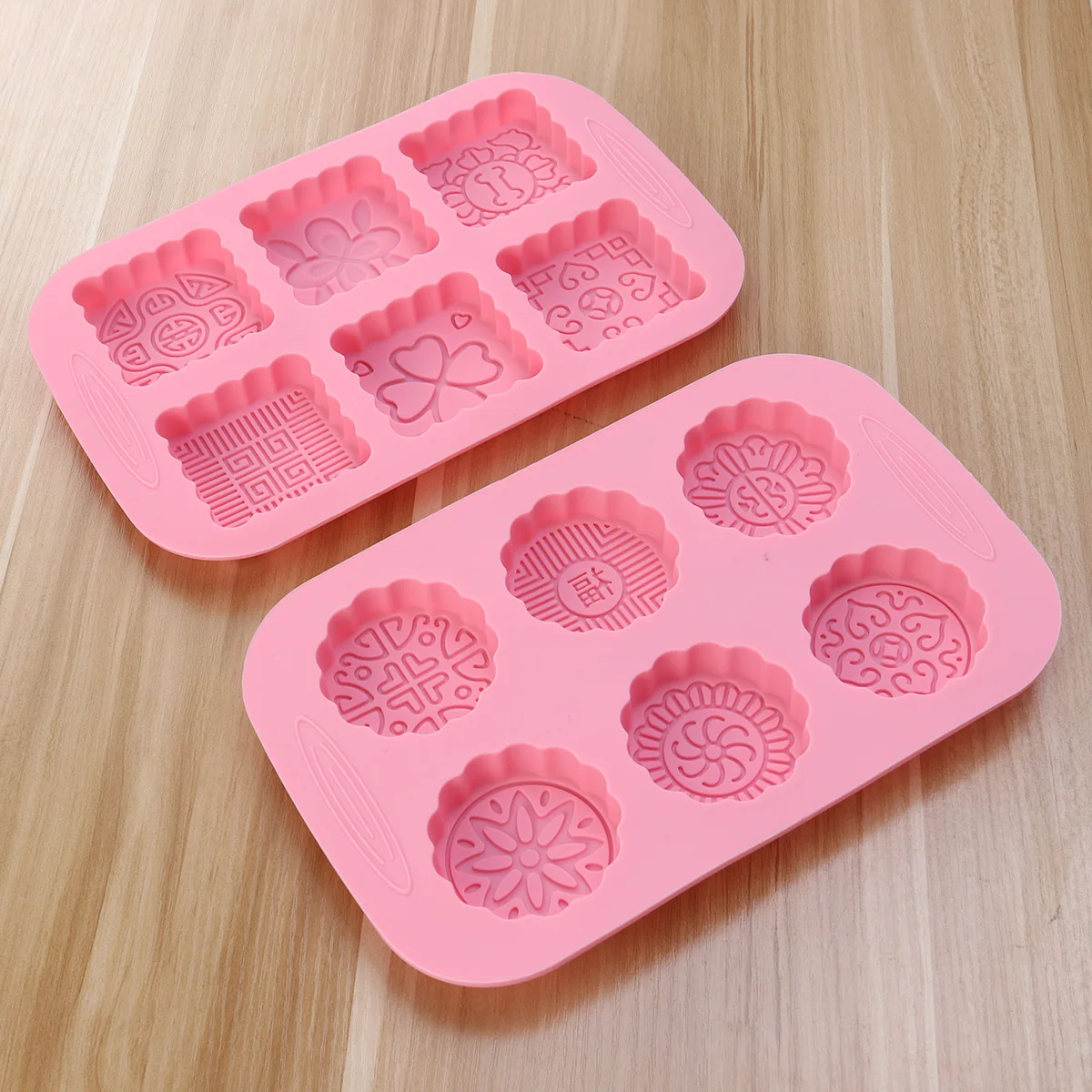 

2pcs Mooncake Moulds Flower Shape Silicone Baking Moulds Home Festival Reusable Food Grade High Temp Resistant Easy Demoulding
