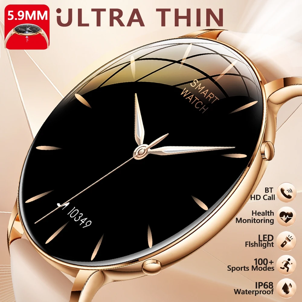 Ultra-Thin AMOLED Smart Watch Women Always On Display LED Flashlight Fashion Bracelet BT Calling Health Monitoring Smartwatch