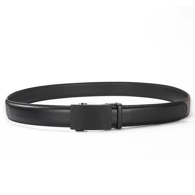 Quality Man\'s genuine leather ratchet belt, fashionable and convenient automatic button black lychee grain, suitable for busines