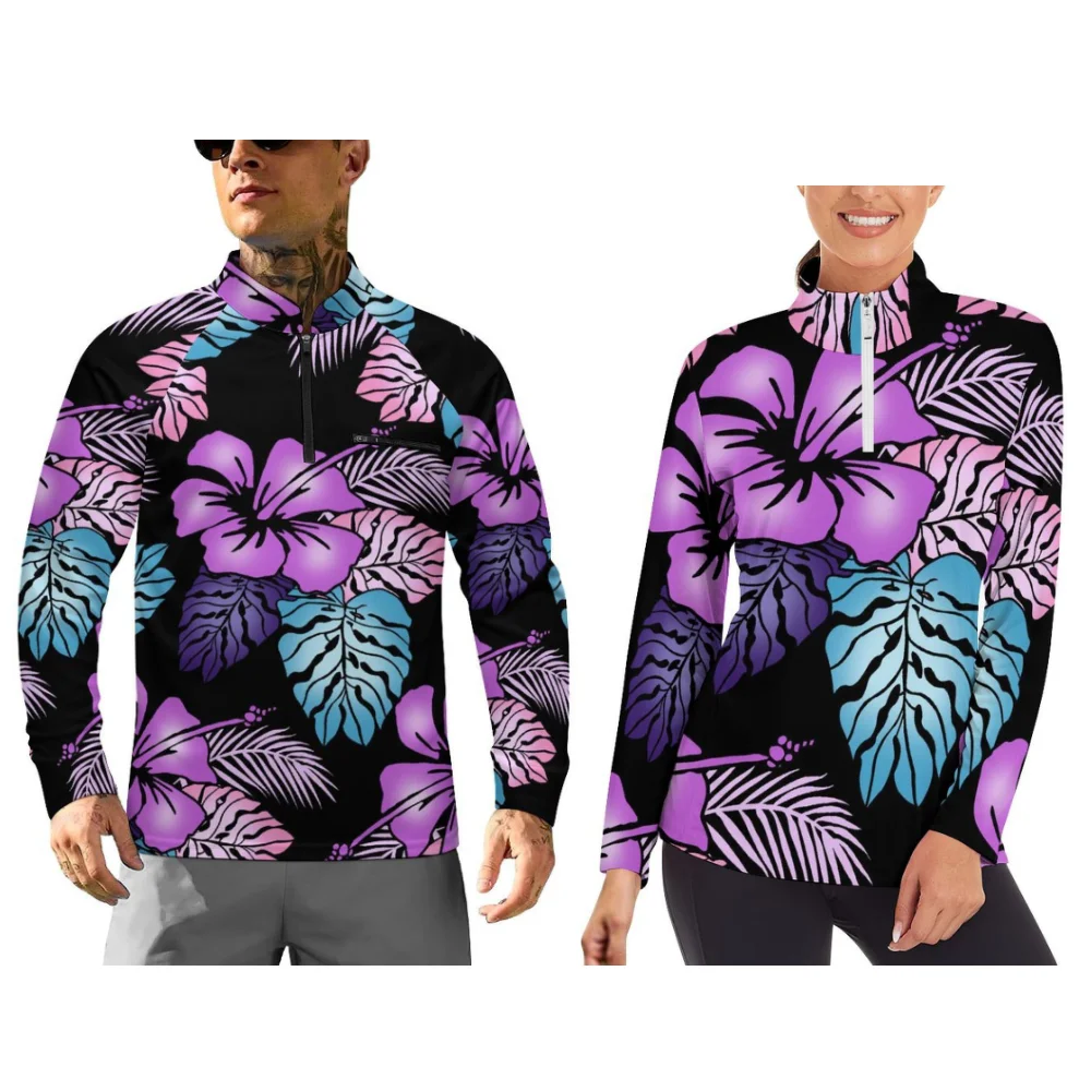 Hawaiian Flower Patterned Men'S And Women'S Autumn And Winter Sportswear Long-Sleeved Couple Outfits Can Be Customized