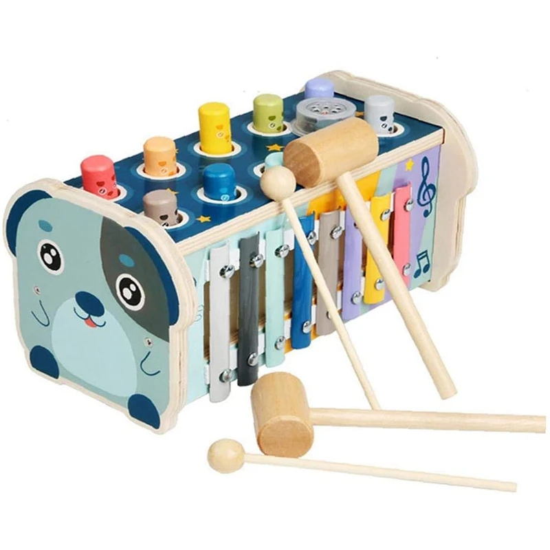 

Hand Knock Piano Xylophone Wooden Kids Toy Animal Dog 8 Different Tones with Music Early Education Gift for Kids