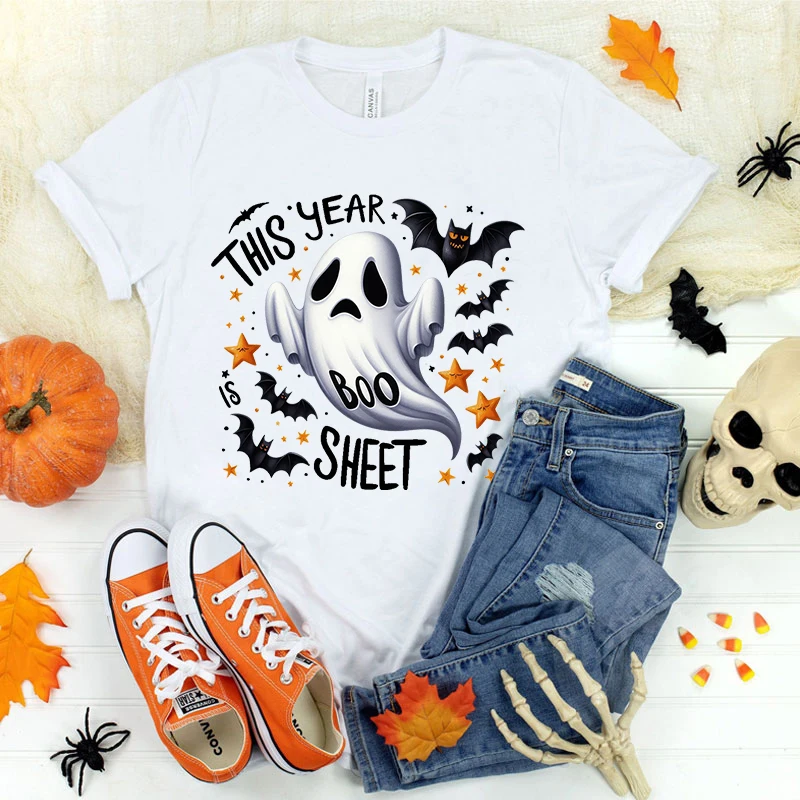 

New Halloween This Year Is Boo Sheet Print Tshirt Unisex Casual Short Sleeve T-Shirt Women Fashion Halloween T Shirts
