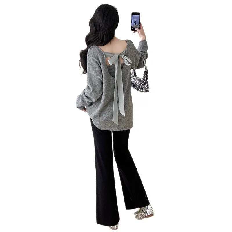 ملابس الأمومة القوس الرقبة محبوك سترة المرأة الخريف جديد تنوعا الأمومة الأعلى