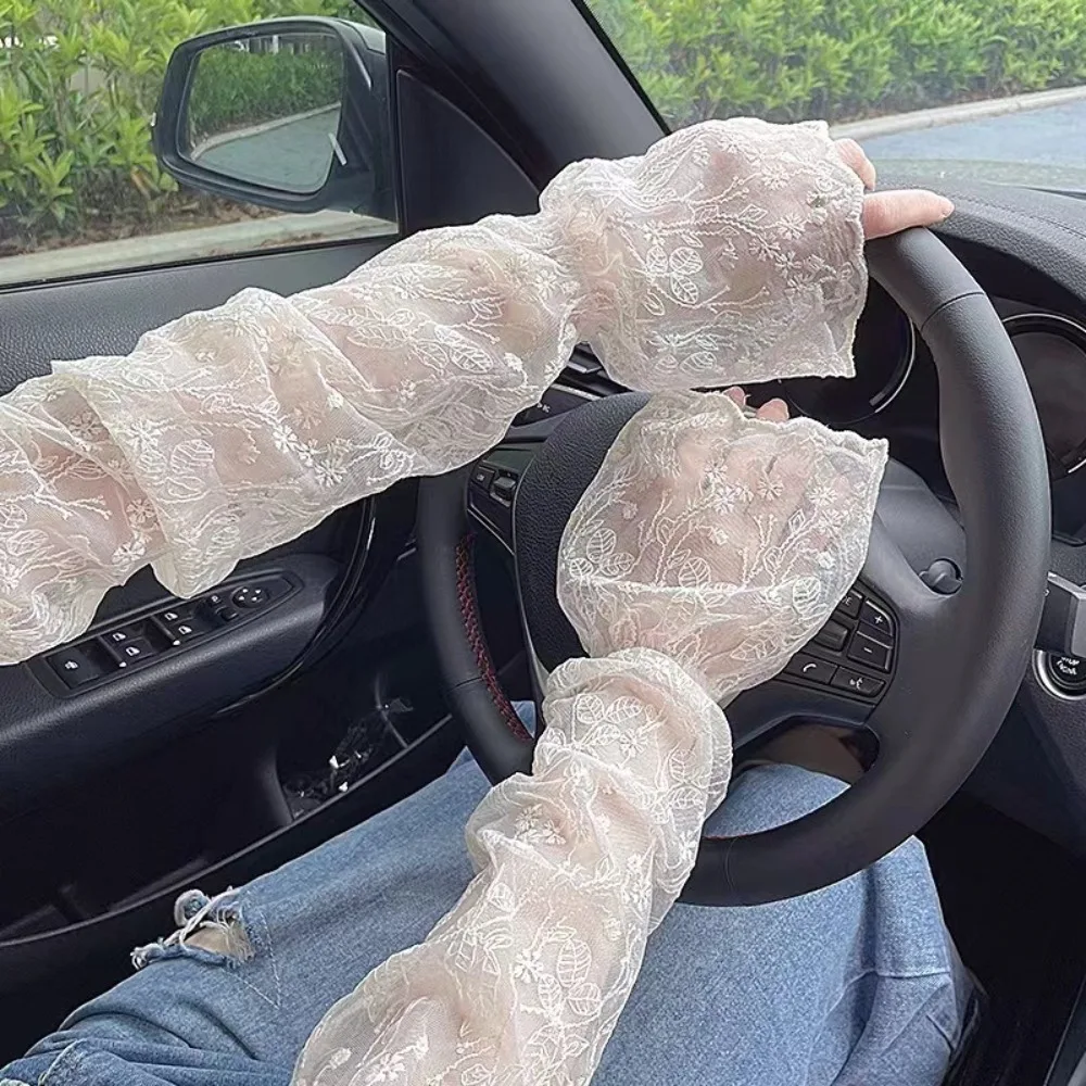 

Fashion Breathable Sun Protection Sleeves Hollowed Lace Fingerless Gloves Loose Long Arms Accessories for Outdoor