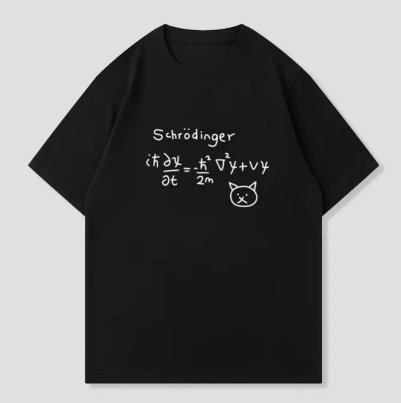 Unisex Men Women T Shirt Schrodinger Equation Cat Print Short Sleeve Tee Casual Crew Neck Funny Science Physics Graphic T-shirt