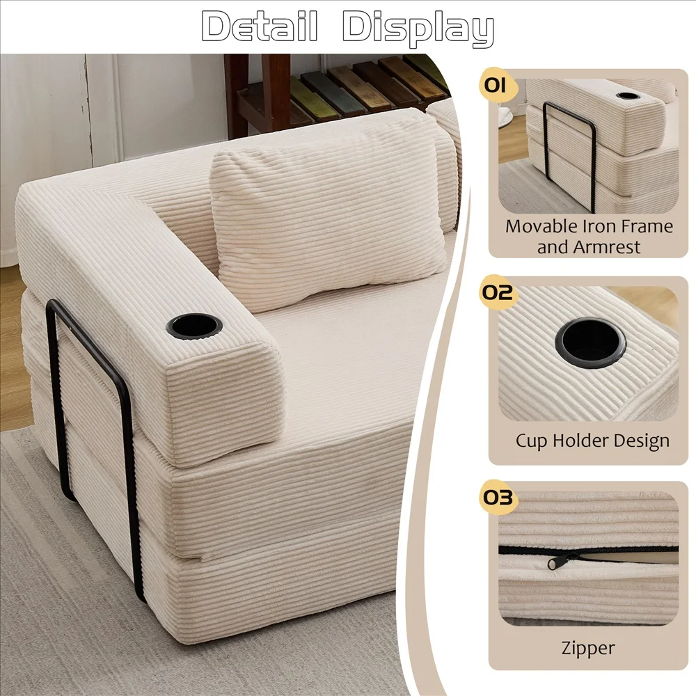 Modernes Frei Kombinierbares Modulares Ecksofa Olivgrüner Cord Convertible Couch mit Getränkehaltern Platzsparende Möbel – Detail 17