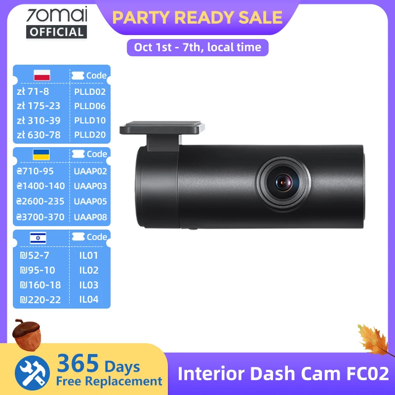 Telecamera Interna 70mai FC02 Compatibile con 70mai A510/A810/A800S/A500S/A400 (Non Utilizzabile con Telecamera Posteriore)