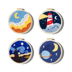 Moon Night Punch Needle Embroidery Kit for Beginners Soft Yarn Van Gogh Starry Sky Needlework Wall Painting Home Decor