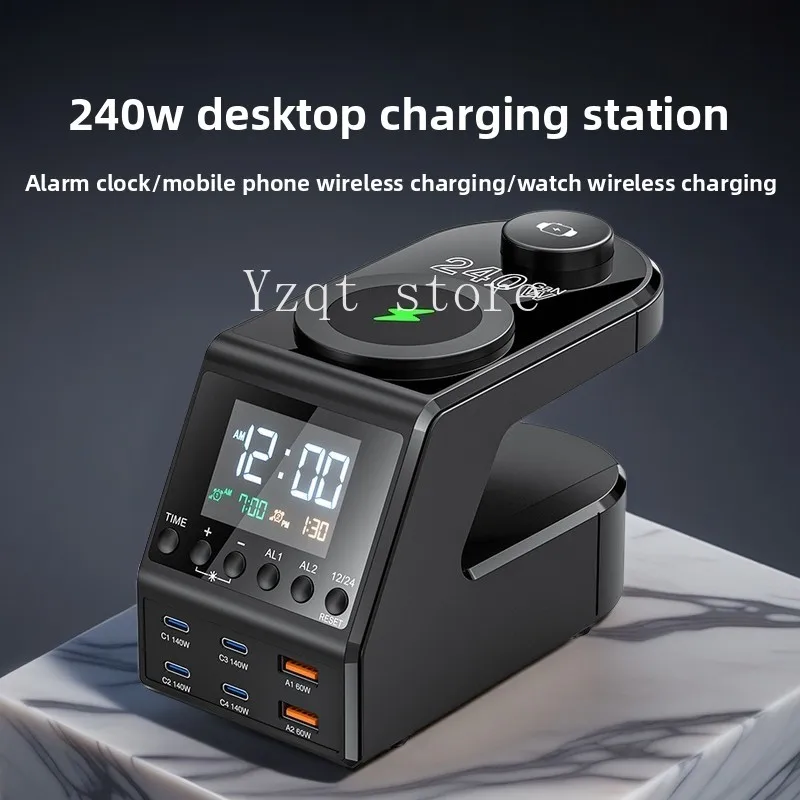 

Настольная зарядная станция с цифровым дисплеем 240 Вт, USB-портом, портами Type-C (PD140W), многопортовое зарядное устройство с беспроводной зарядкой