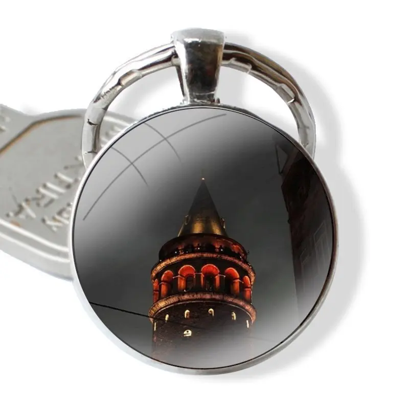 Keychain Glass Cabochon Metal Pendant Classic Men\'s Women\'s Keyring Turkey Istanbul