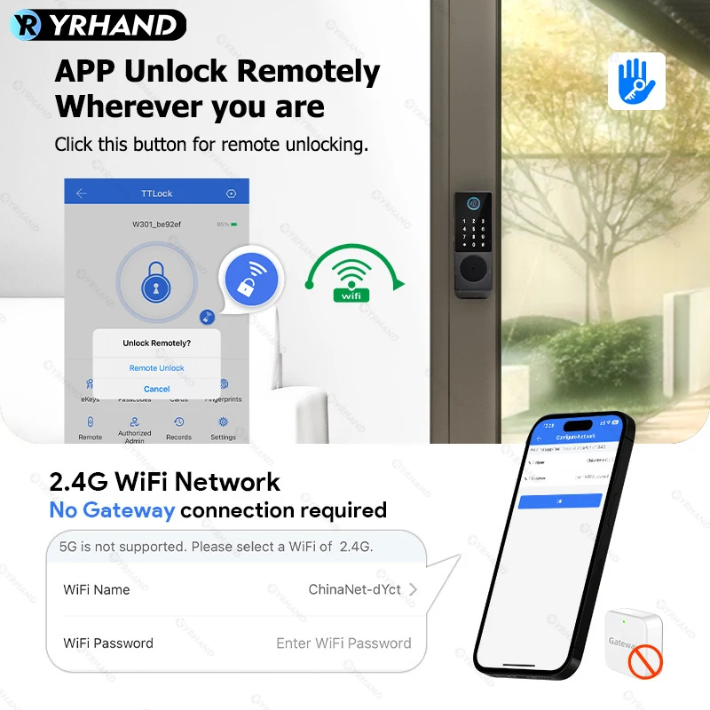 Imagem -04 - Ttlock Yrhand Impressão Digital Wifi à Prova Dágua Portão ao ar Livre Dupla Senha Trabalhar com Alexa Cartão Rfid Keyless Smart Door Lock