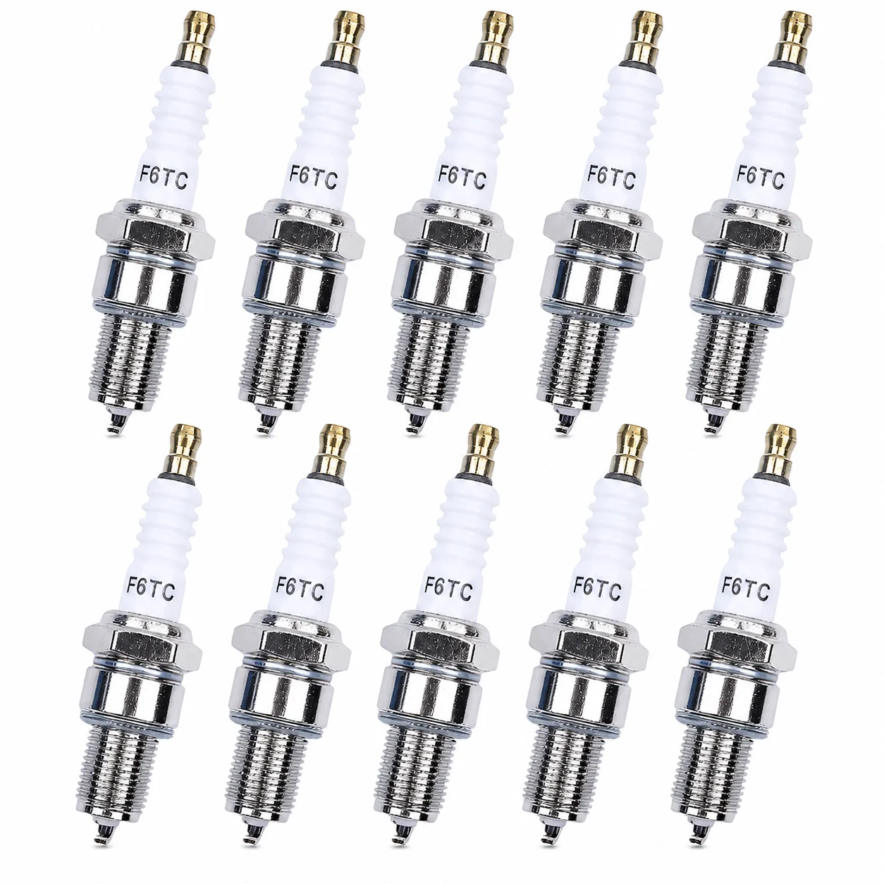 10Pcs F6TC Spark Plug For Honda GCV135 5.5-13HP Engine, Rep. Champion N9YC Bosch W6D Denso W20EP OEM 98079-56841 Fit 120-459cc