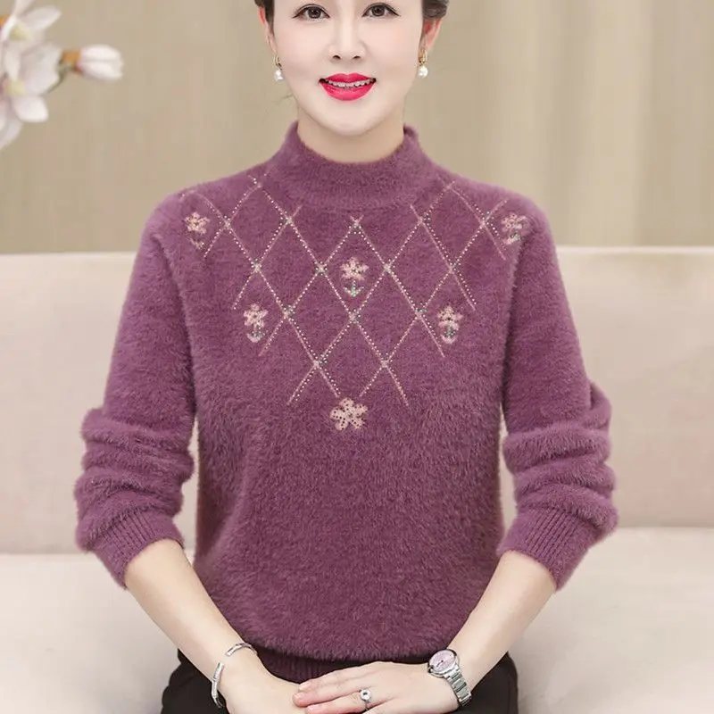 Women's Winter Autumn Tops Knitwear Basics Faux Mink Fleece Fleece-Lined Thickened Warm Layering Mature New Arrivals Comfortable