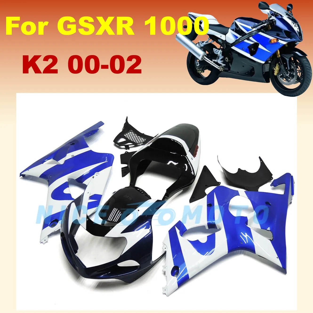 

Высококачественный комплект обтекателей для SUZUKI 2000 2001 2002 GSXR1000 00 01 02 K2 GSX-R1000, комплекты обтекателей для мотоциклов, синие, белые, черные детали