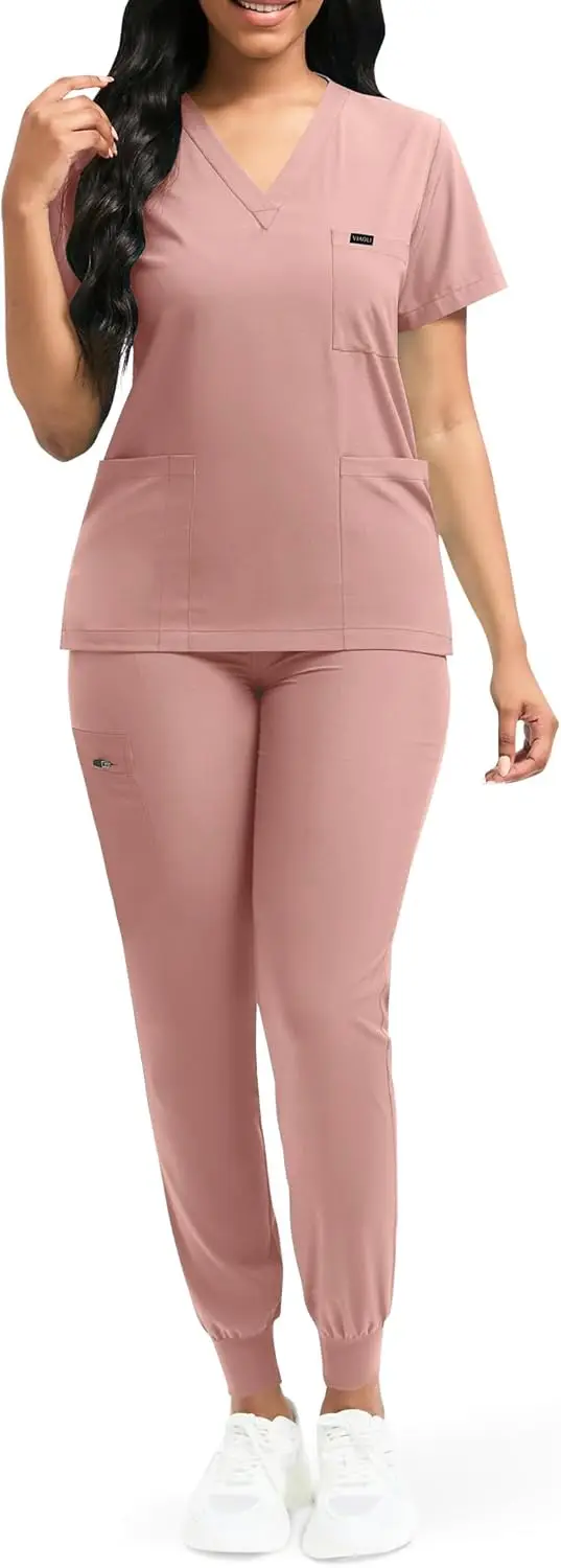 Conjunto de esfoliantes niaahinn para mulheres, top clássico com decote em V e calça jogger de ioga, uniforme de enfermagem médica, conjunto de esfoliantes