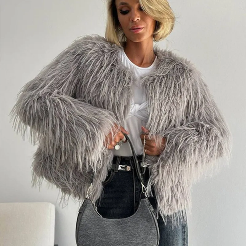 Veste courte en fausse fourrure pour femmes, pardessus court chaud en peluche, élégant, tendance, décontracté, Streetwear, usage quotidien, 2025