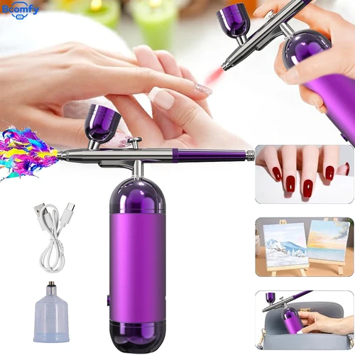 Imagen 1 del producto Aerógrafo recargable con compresor, cepillo de aire portátil para decoración de uñas, incluye herramientas de pistola pulverizadora para pintura de maquillaje de uñas