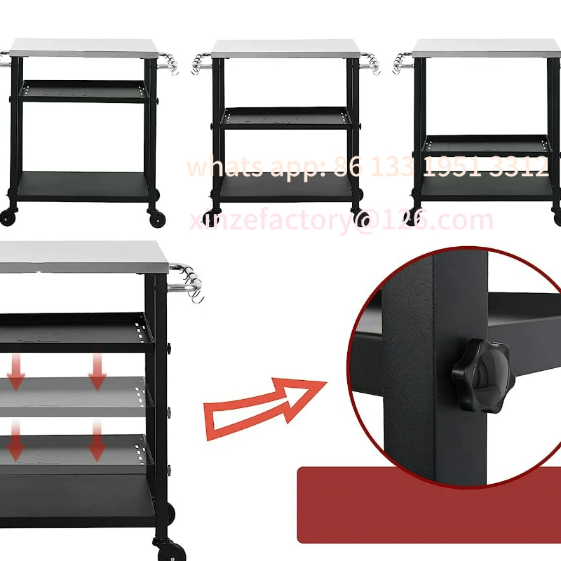 Customizable Rolling Triple Adjustable Outdoor Pizza Oven Cart Table Multifunctional