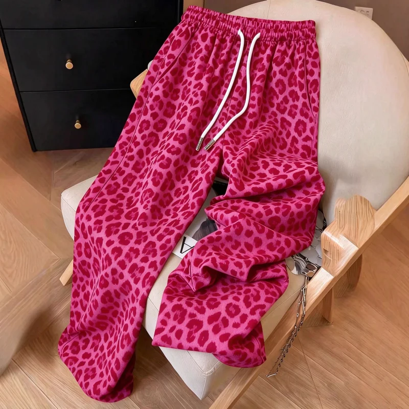 Herren- und Damen-Hosen mit geradem Bein, schnelltrocknend, 3D-Leopardenmuster, locker geschnitten, Streetwear, elastischer Bund, lässige Sport-Langhose – Detail 4