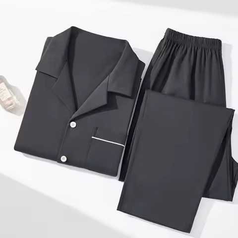 Conjunto de Pijamas Masculinos de Algodão com Botões, Pijamas Quentes e Confortáveis, Roupas de Dormir em Algodão Respirável, Loungewear Cinza